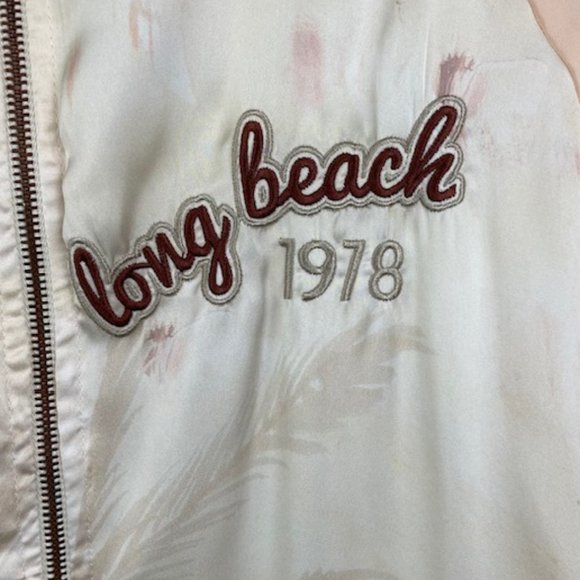 ZARA Womens M Long Beach California 1978 Jacket Full Zip Palm Trees Ombre Pocket - Picture 5 of 8